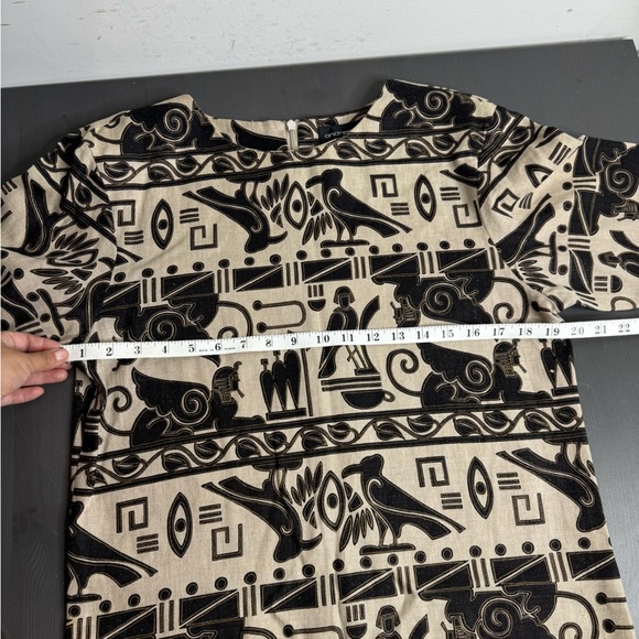 Vintage Andrea Jovine linen brown + taupe Egypt hieroglyphics print dress - Picture 5 of 9